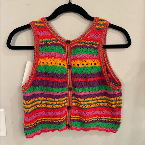 ba&sh Tops - ba&sh Multicolor Crochet Knit Tank - Pink, Green, Yellow, Purple, Red